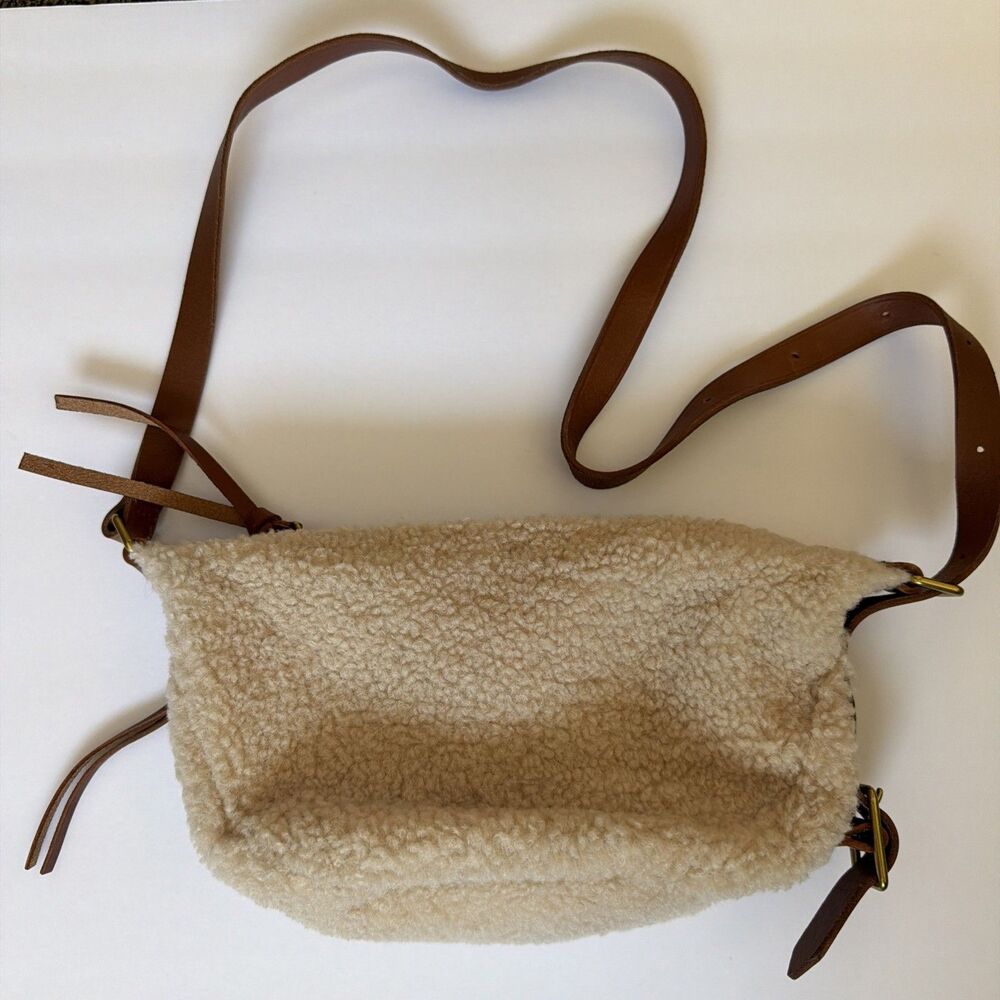 Madewell Crescent Shoulder Bag Ivory Brown Leather Strap Gold Buckle Zip